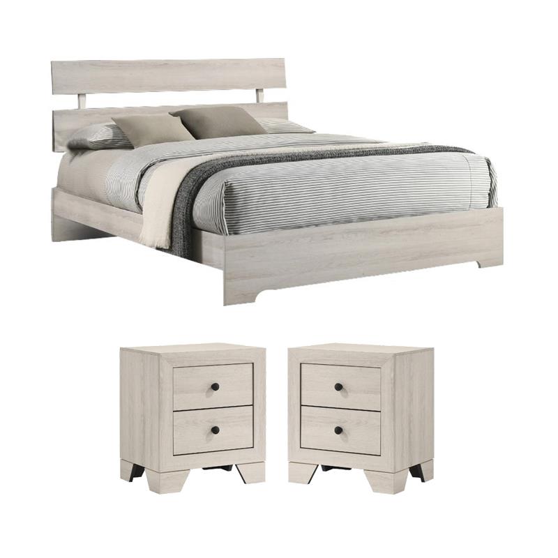 Pemberly Row Bedroom Set with 2 Nightstands & Full Platform Bed in White Wood