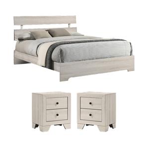 Pemberly Row Bedroom Set with 2 Nightstands & Full Platform Bed in White Wood