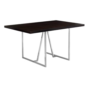 Pemberly Row 60&quotW Rectangular Dining Table with Chrome Metal Legs in Brown