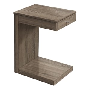 Pemberly Row C-Shaped Accent Snack Table with Drawer in Dark Taupe