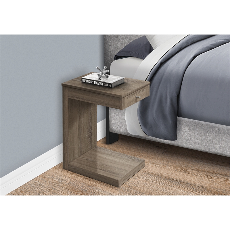 Pemberly Row C-Shaped Accent Snack Table with Drawer in Dark Taupe