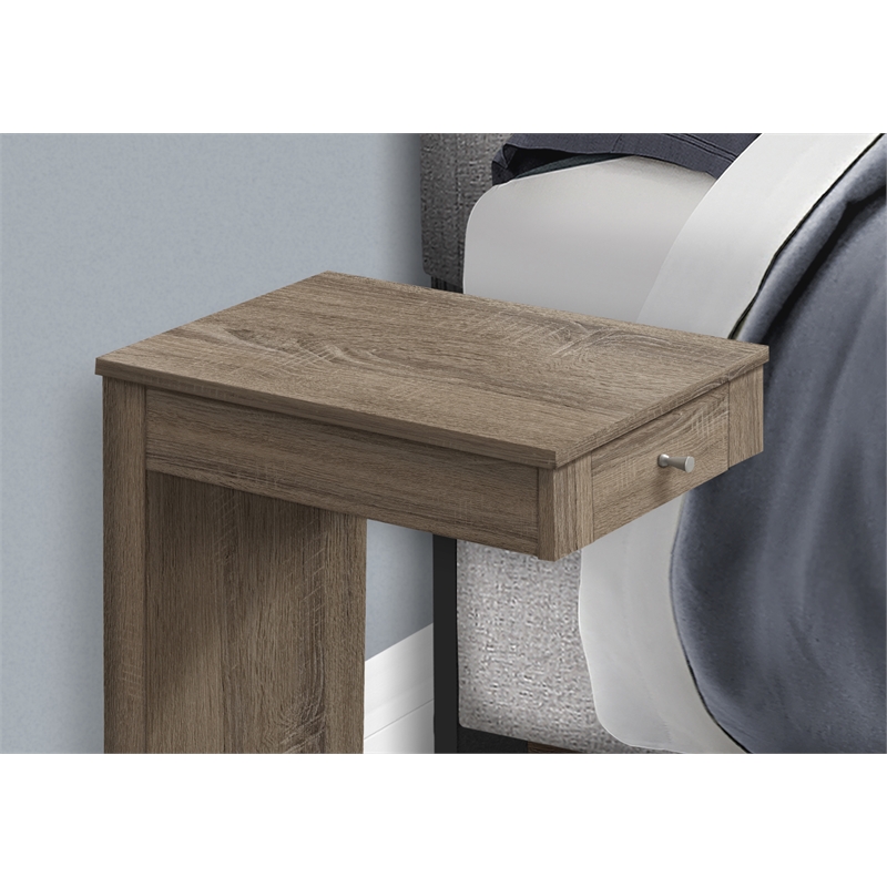 Pemberly Row C-Shaped Accent Snack Table with Drawer in Dark Taupe