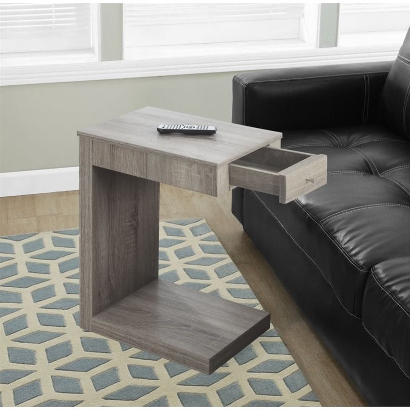 Pemberly Row C-Shaped Accent Snack Table with Drawer in Dark Taupe