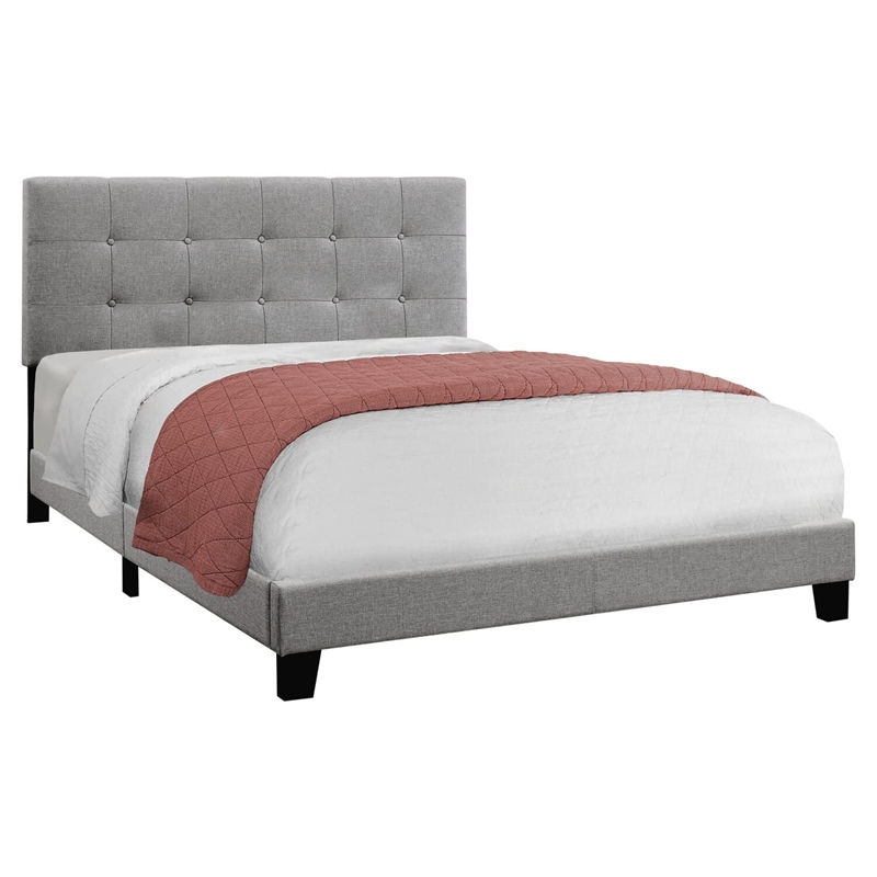 Pemberly Row Queen Platform Bed Frame Upholstered in Grey Linen Look