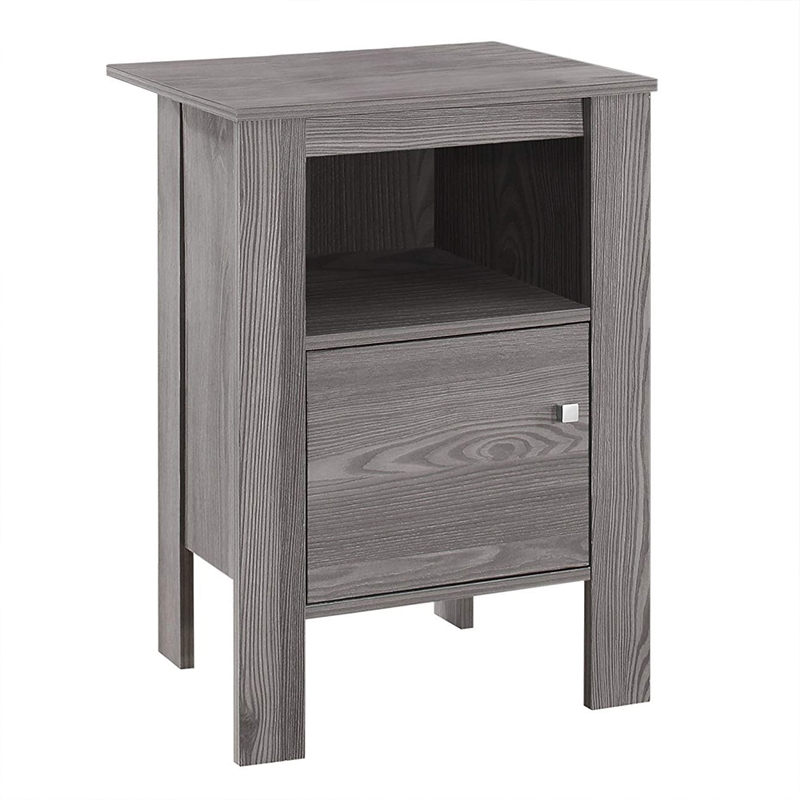 Pemberly Row Side Table Nightstand with Shelf and Cabinet in Grey