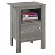 Pemberly Row Side Table Nightstand with Shelf and Cabinet in Grey