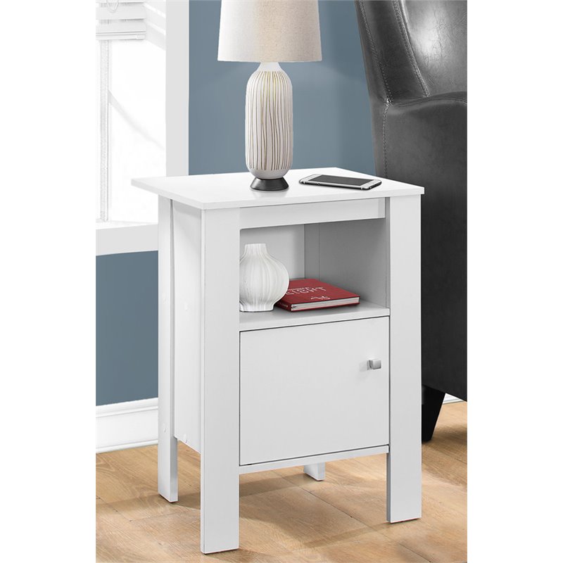 Pemberly Row Accent Table Nightstand with Shelf and Cabinet in White