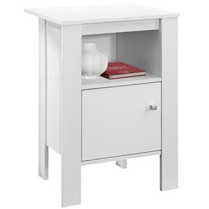 Pemberly Row Accent Table Nightstand with Shelf and Cabinet in White