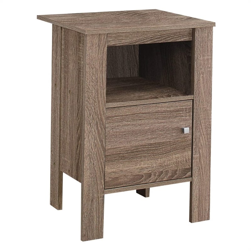 Pemberly Row Side Table Nightstand with Shelf and Cabinet in Dark Taupe