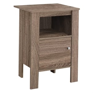 Pemberly Row Side Table Nightstand with Shelf and Cabinet in Dark Taupe