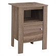 Pemberly Row Side Table Nightstand with Shelf and Cabinet in Dark Taupe