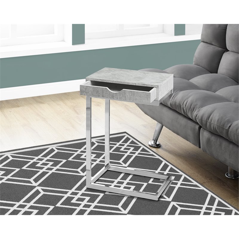 Pemberly Row C-Shaped Snack Table with Drawer in Gray Cement Look