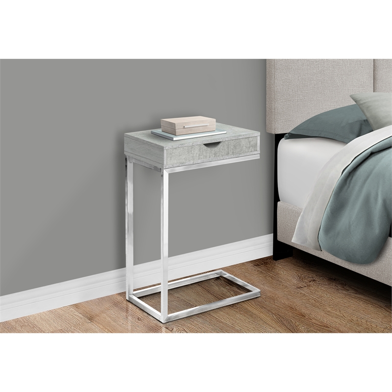 Pemberly Row C-Shaped Snack Table with Drawer in Gray Cement Look