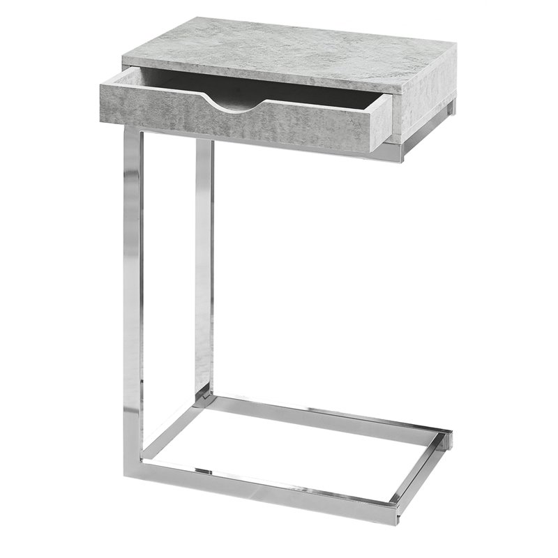 Pemberly Row C-Shaped Snack Table with Drawer in Gray Cement Look