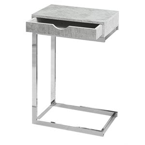 Pemberly Row C-Shaped Snack Table with Drawer in Gray Cement Look