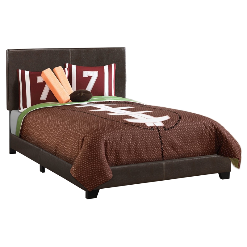Pemberly Row Full Size Upholstered Platform Bed Frame in Dark Brown