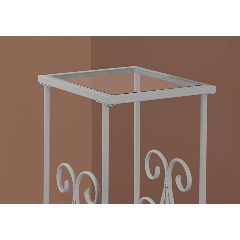 Pemberly Row Silver Metal End Table with Tempered Glass Shelves