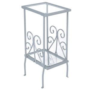 Pemberly Row Silver Metal End Table with Tempered Glass Shelves