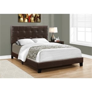 Pemberly Row Full Size Tufted Platform Bed Frame in Dark Brown Leather Look