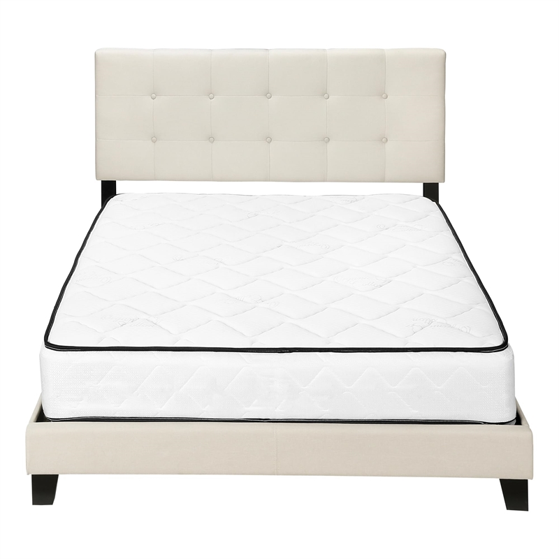 Pemberly Row Queen Platform Bed Frame Upholstered in Beige Linen Look