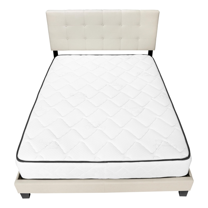 Pemberly Row Queen Platform Bed Frame Upholstered in Beige Linen Look