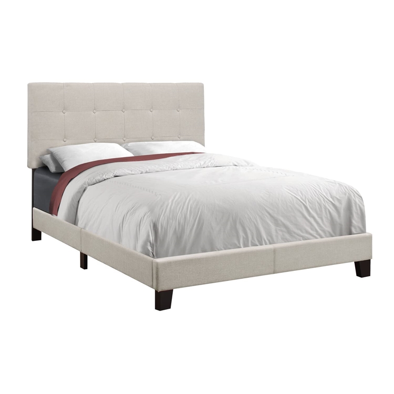Pemberly Row Full Size Platform Bed Frame Upholstered in Beige Linen Look