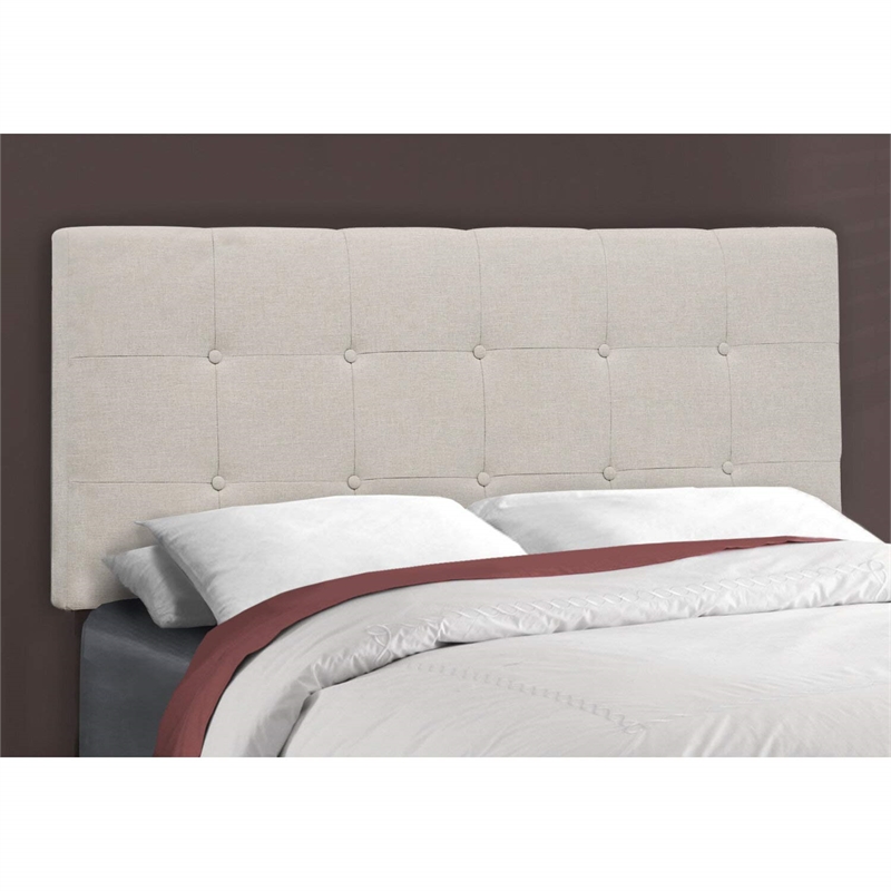 Pemberly Row Full Size Platform Bed Frame Upholstered in Beige Linen Look