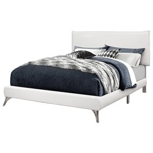Pemberly Row Queen Platform Bed with Chrome Legs in White Leather Look
