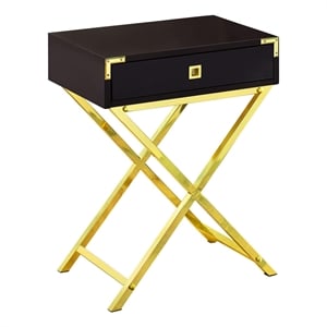 Pemberly Row Retro Glam Accent Table with Drawer in Espresso and Gold