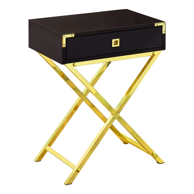 Pemberly Row Retro Glam Accent Table with Drawer in Espresso and Gold