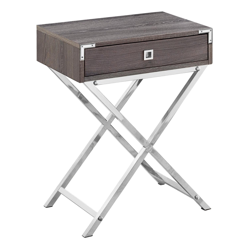 Pemberly Row Retro Glam Accent Table with Drawer in Dark Taupe and Silver