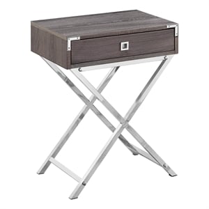 Pemberly Row Retro Glam Accent Table with Drawer in Dark Taupe and Silver