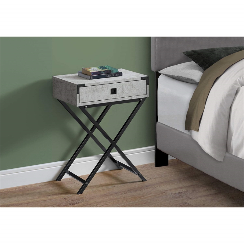 Pemberly Row Retro Glam Accent Table with Drawer in Gray and Black Nickel