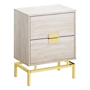 Pemberly Row Retro Accent Table with 2 Drawers in Beige Marble Look