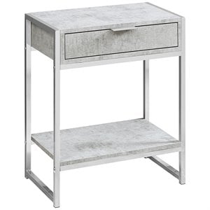 Pemberly Row Accent Table with Drawer and Shelf in Gray and Chrome