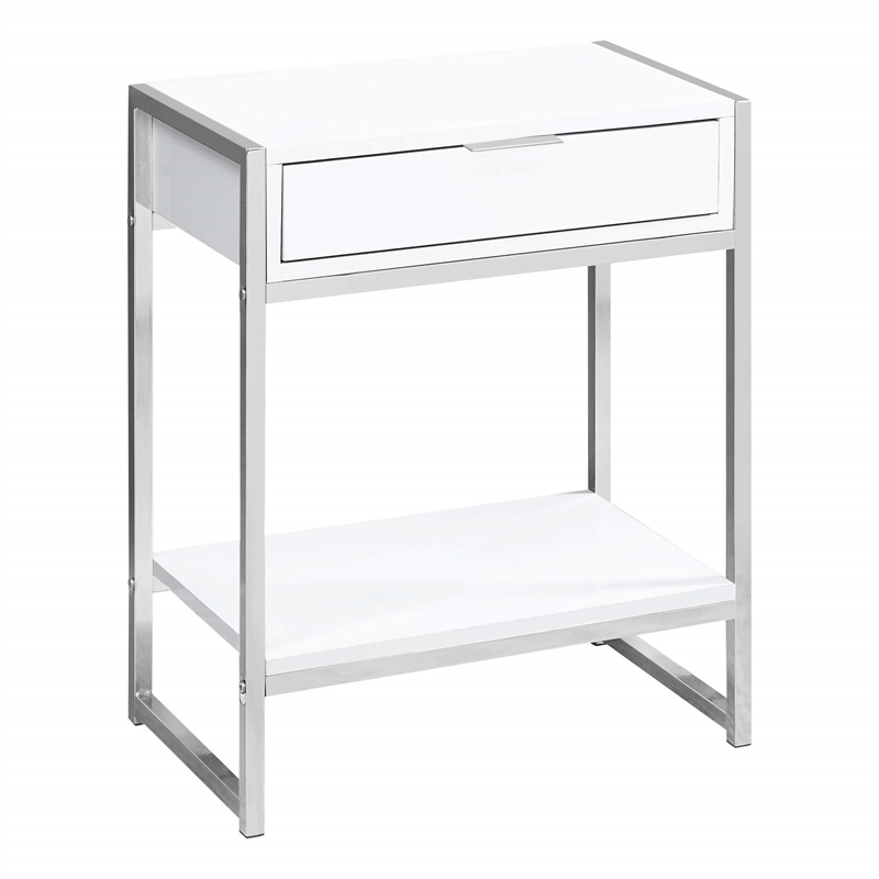 Pemberly Row Accent Table with Drawer and Shelf in Glossy White