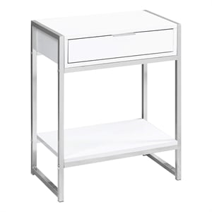 Pemberly Row Accent Table with Drawer and Shelf in Glossy White