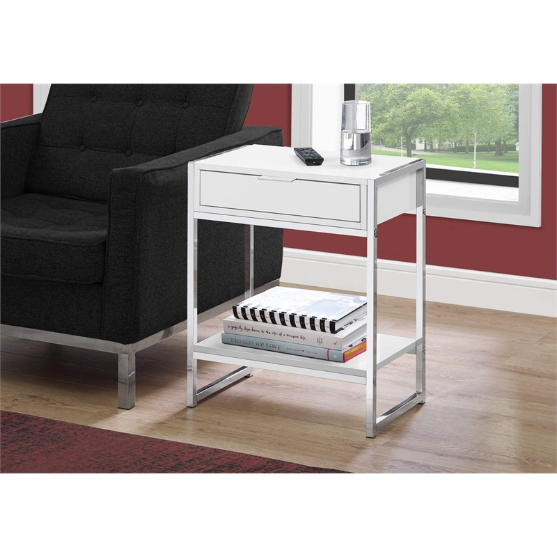 Pemberly Row Accent Table with Drawer and Shelf in Glossy White