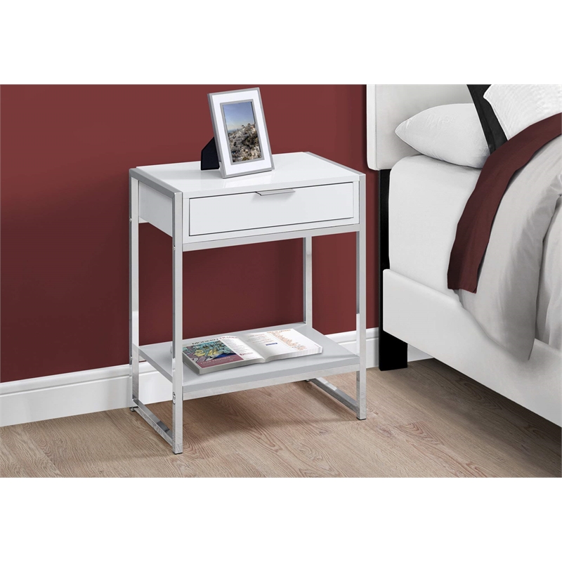 Pemberly Row Accent Table with Drawer and Shelf in Glossy White