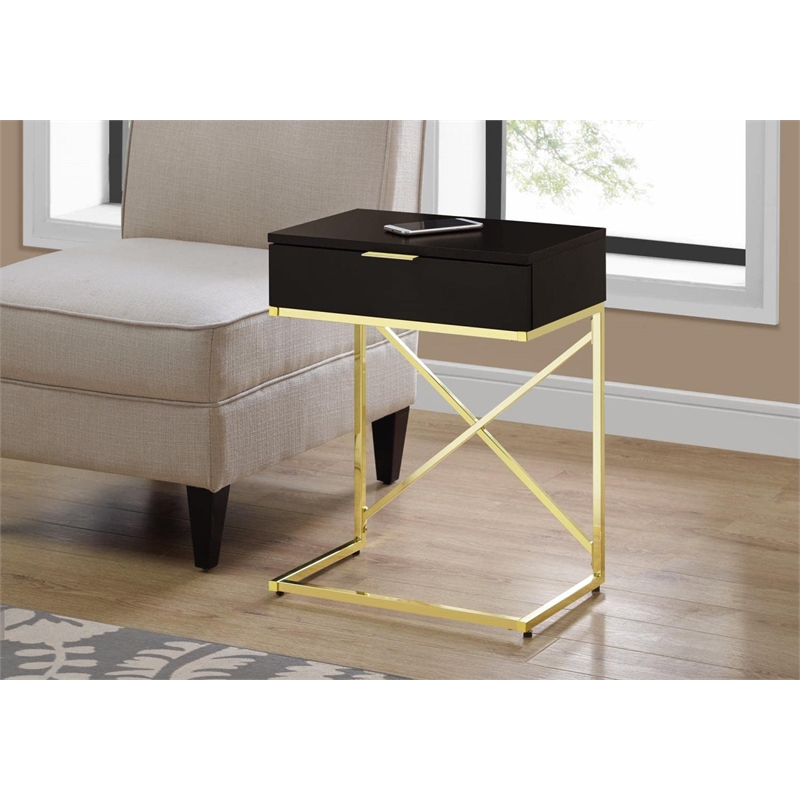 Pemberly Row Accent Table with Drawer and X-Design Frame in Cappuccino