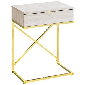 Pemberly Row Accent Table with Drawer and X-Design Frame in Beige Marble