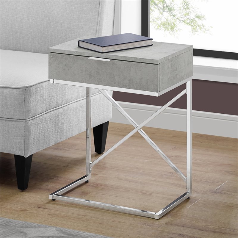 Pemberly Row Accent Table with Drawer and X-Design Frame in Gray Cement