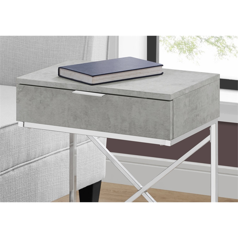 Pemberly Row Accent Table with Drawer and X-Design Frame in Gray Cement