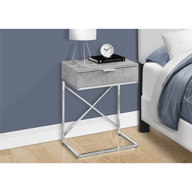 Pemberly Row Accent Table with Drawer and X-Design Frame in Gray Cement