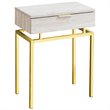 Pemberly Row Accent Table with Drawer and Gold Metal Base in Beige Marble