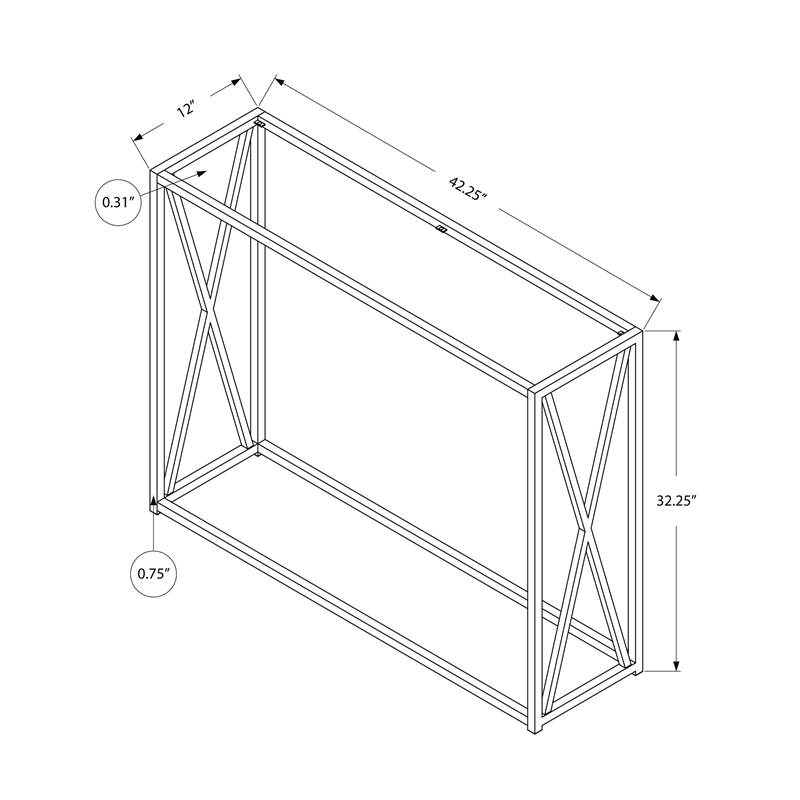 Pemberly Row Tempered Glass Console Table with Gold Metal X-Design Base