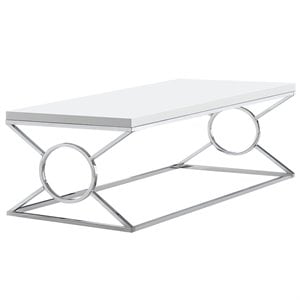 Pemberly Row 44&quotW x 22&quotD x 18.5&quotH Glossy White Coffee Table with Chrome Base