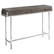 Pemberly Row 3-Drawer Console Table in Dark Taupe with Chrome Metal Base