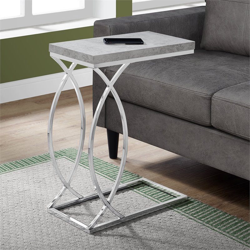 Pemberly Row C-Shaped Accent Table in Light Gray with Chrome Metal Base