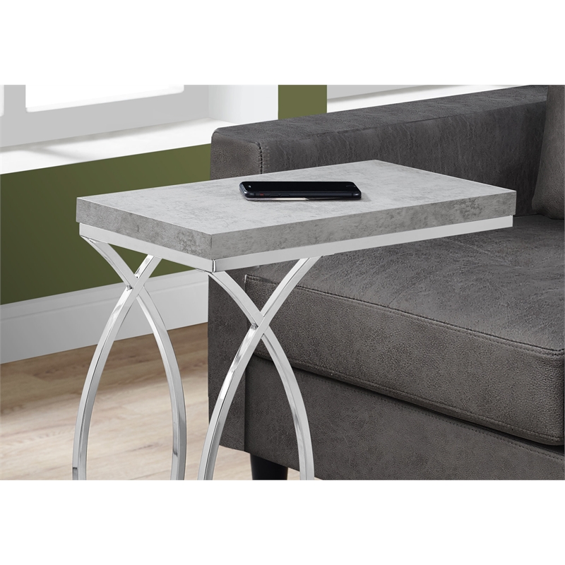 Pemberly Row C-Shaped Accent Table in Light Gray with Chrome Metal Base